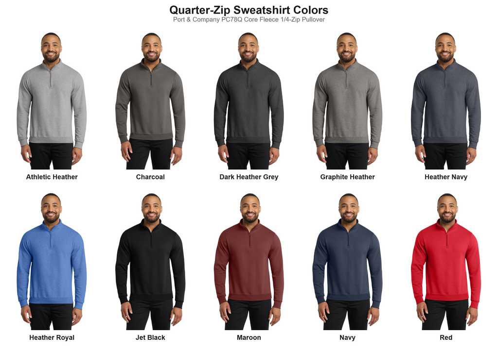 Port and Company quarter zip sweatshirt color chart