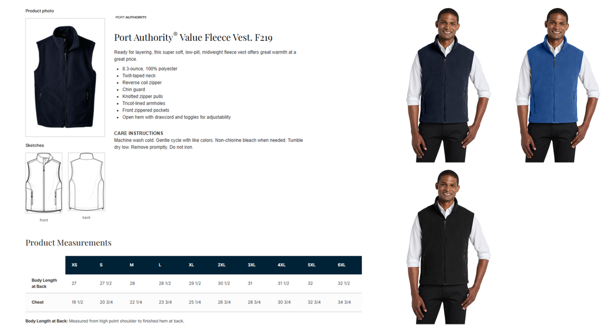Eastek embroidered fleece vest - colour options