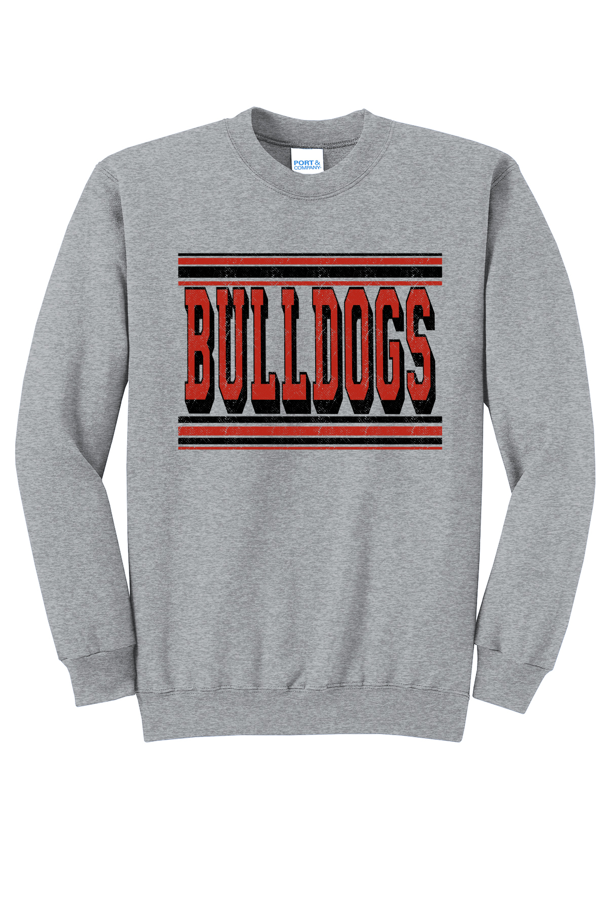 Haddonfield Bulldogs Vintage Stripe Crewneck | Athletic Heather | Spirit Wear Fundraiser