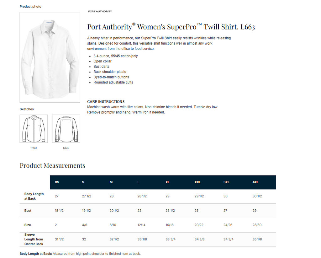 Eastek embroidered womens long sleeve twill shirt - colour options
