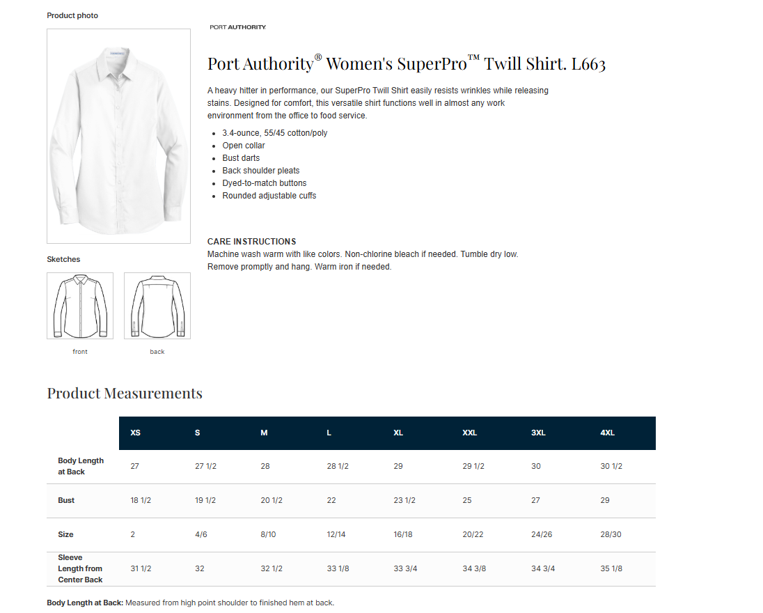 Eastek embroidered womens long sleeve twill shirt - colour options