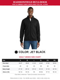 Jet Black Port & Company cadet full-zip with size chart