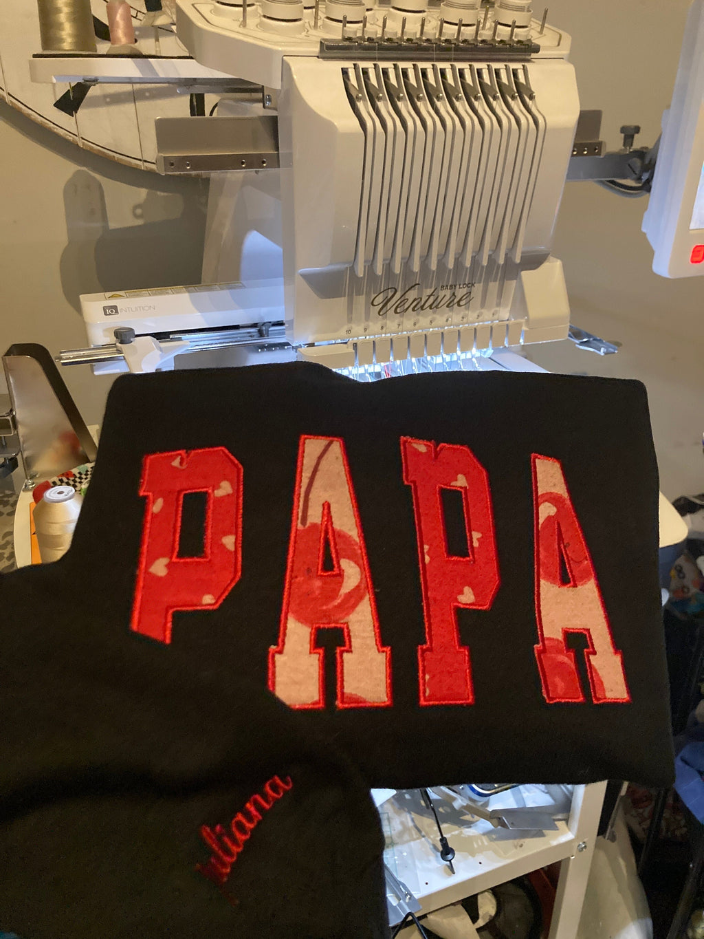 DADA applique keepsake sweatshirt made from baby clothes and onesies - detail view