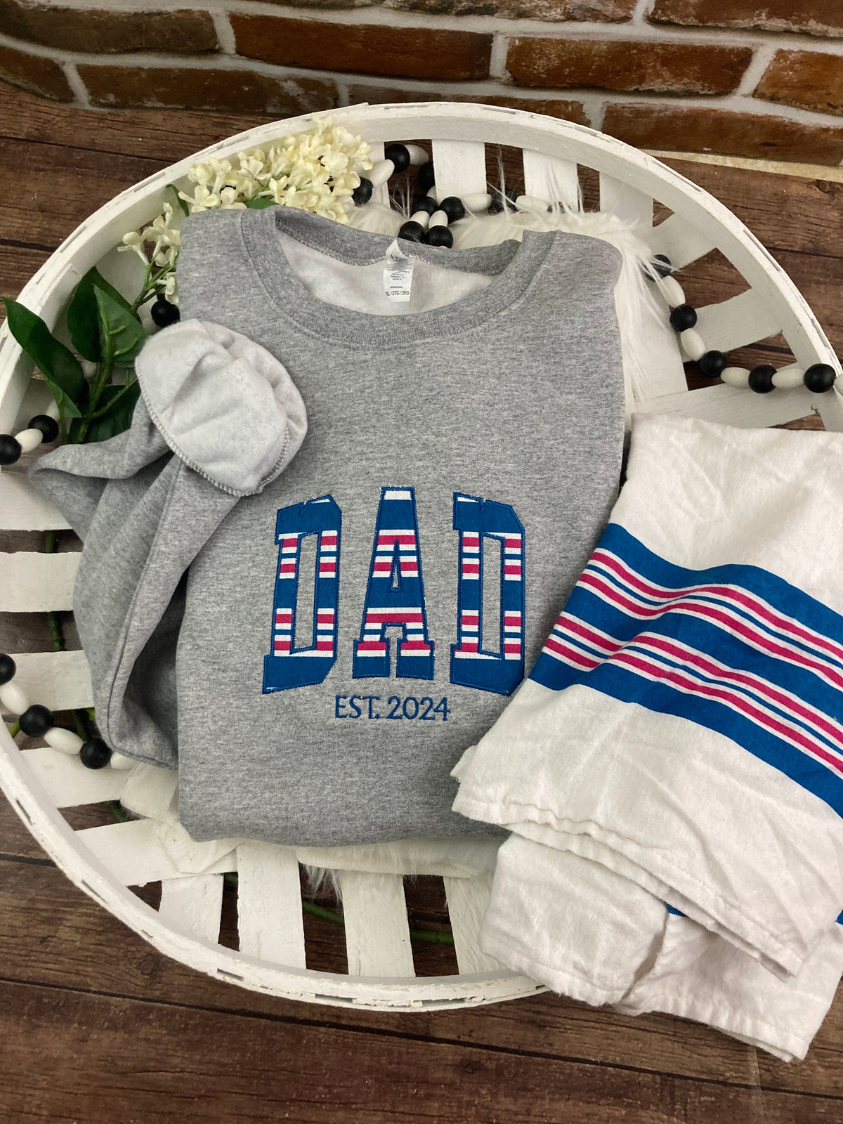 Curved DAD applique keepsake sweatshirt made from a hospital swaddle blanket - view 4