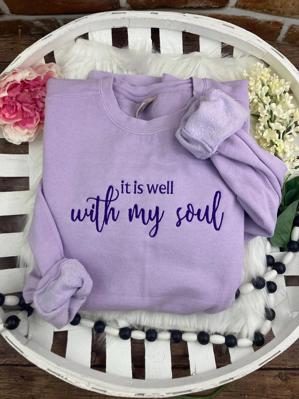 It is well with my soul Psalm 46 embroidered Christian shirt - detail view