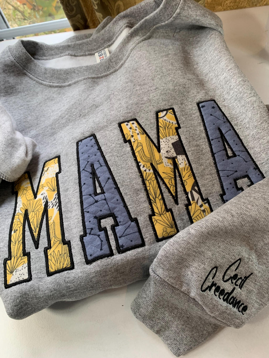Mama baby clothes keepsake sweatshirt with custom applique made from baby outfits - view 7