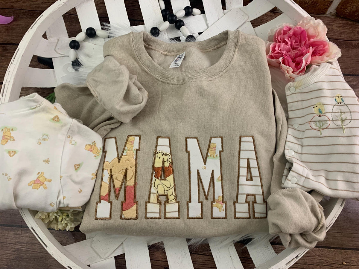 Mama baby clothes keepsake sweatshirt with custom applique made from baby outfits - alternate view