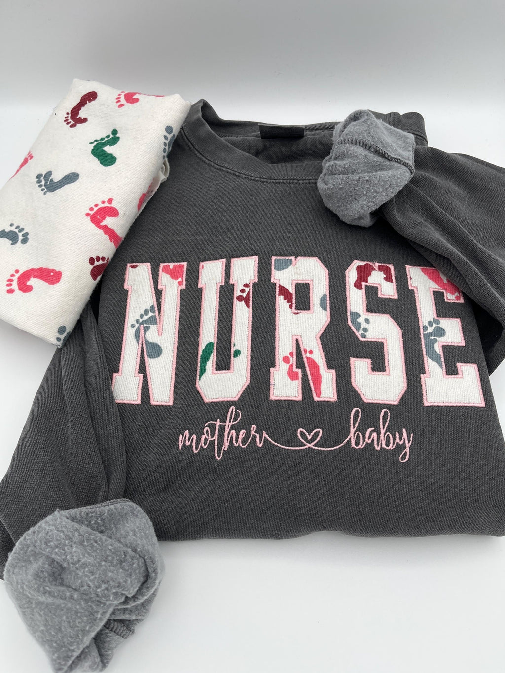 Nurse mom keepsake sweatshirt appliqued from a baby hospital swaddle blanket - view 5