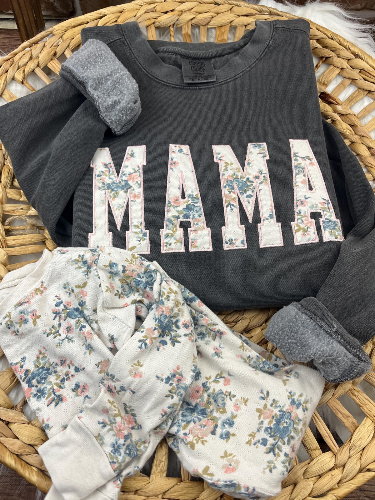 Mama baby clothes keepsake sweatshirt with custom applique made from baby outfits - view 17
