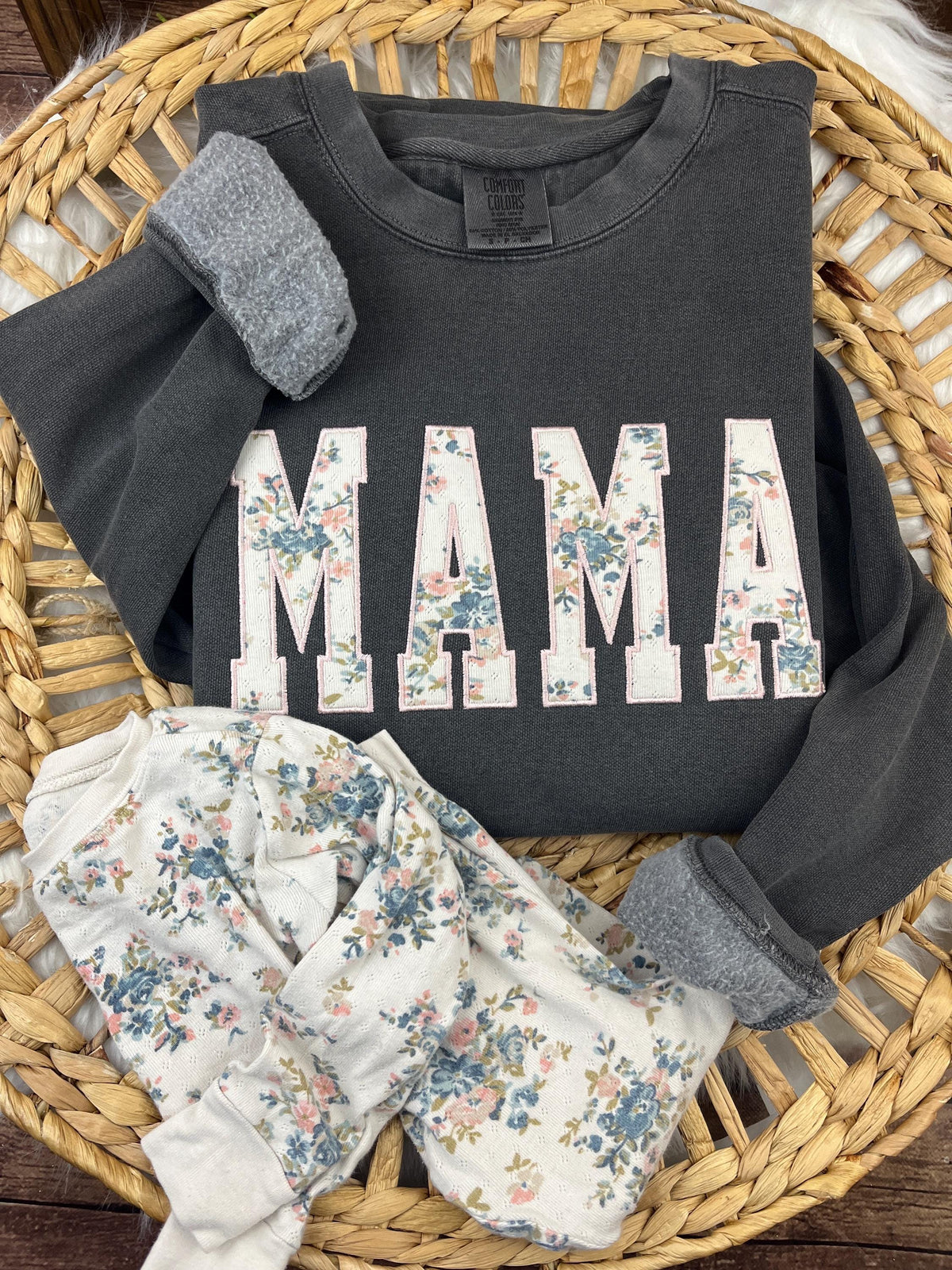 Mama baby clothes keepsake sweatshirt with custom applique made from baby outfits