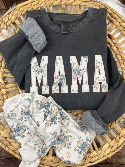 Mama baby clothes keepsake sweatshirt with custom applique made from baby outfits