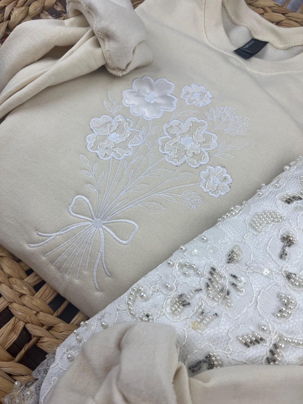Bride memory keepsake applique sweatshirt - side view