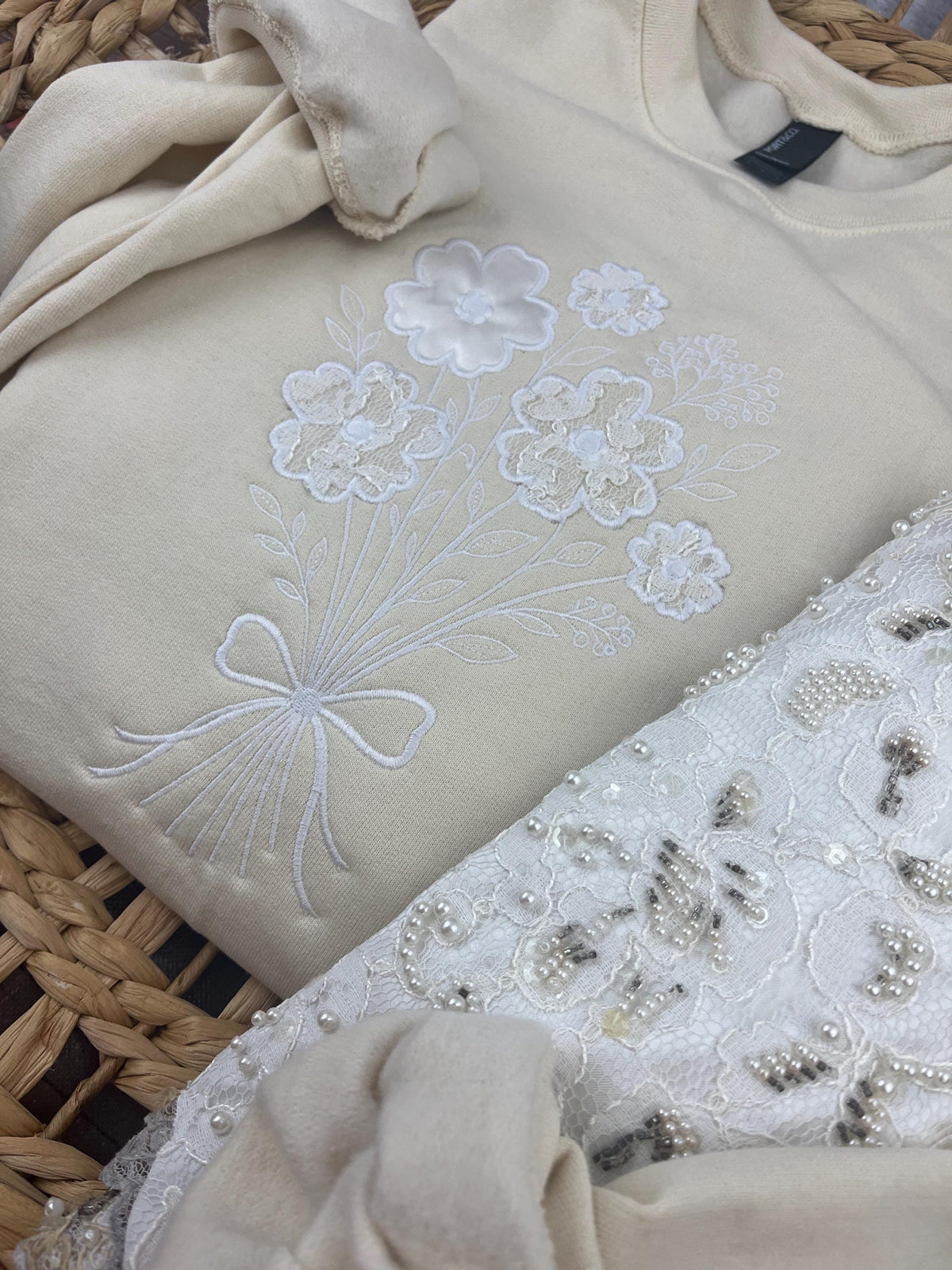 Bride memory keepsake applique sweatshirt - side view