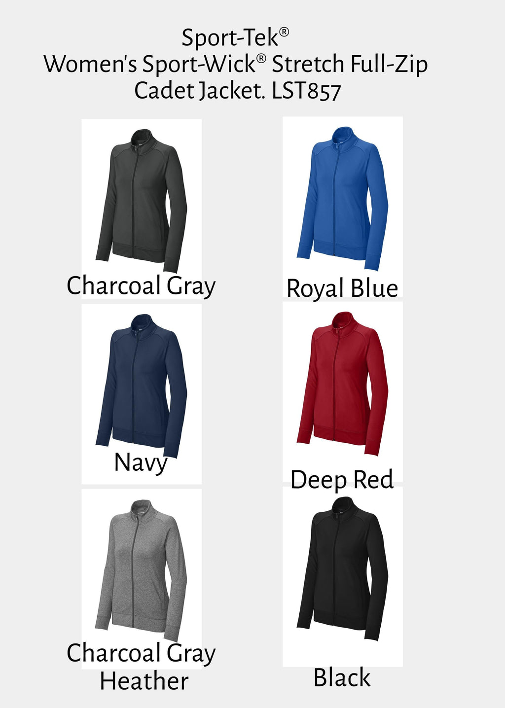 Sport-Tek Sport-Wick Stretch Full-Zip Cadet Jacket LST857 color chart