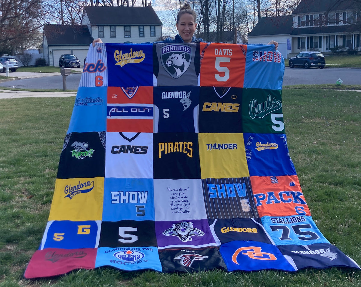 Memory quilt handmade from a loved ones clothing - second view