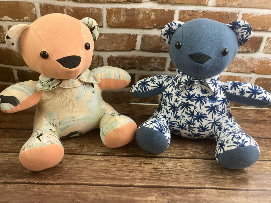 Memory bear handmade from a loved ones clothing - side view