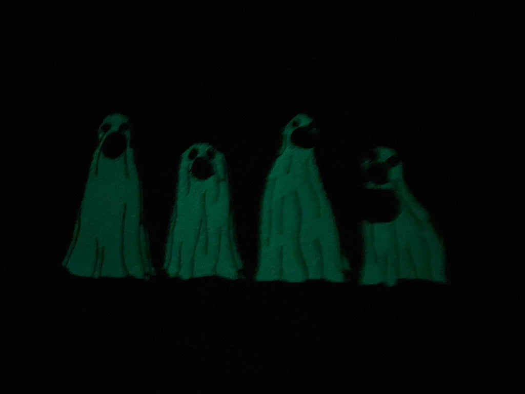 Spooky dog ghosts Halloween embroidered shirt - close up