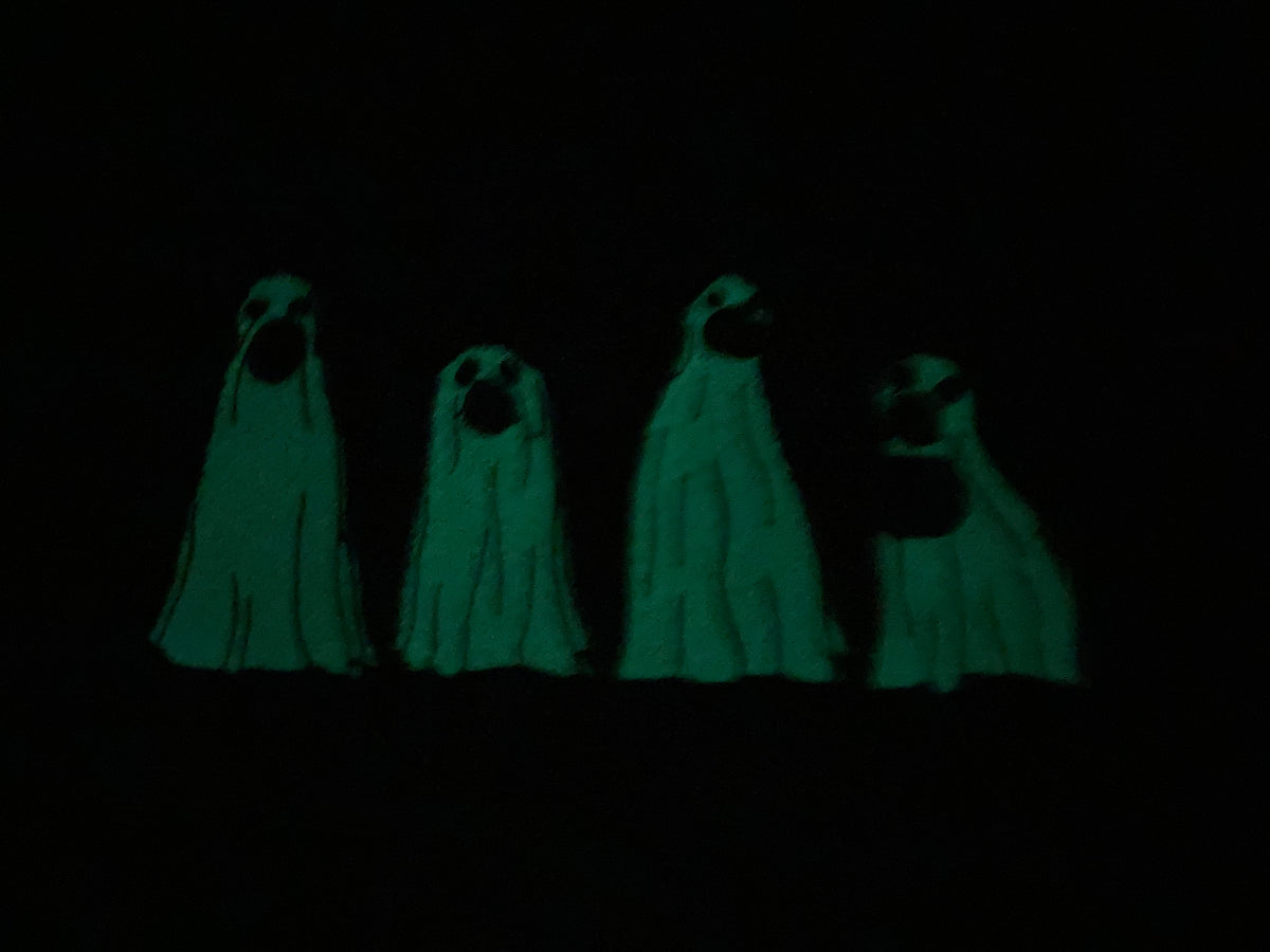 Spooky dog ghosts Halloween embroidered shirt - close up