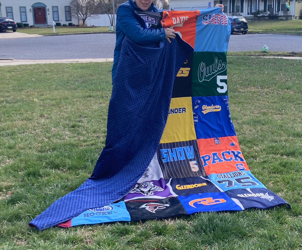Memory quilt handmade from a loved ones clothing - third view