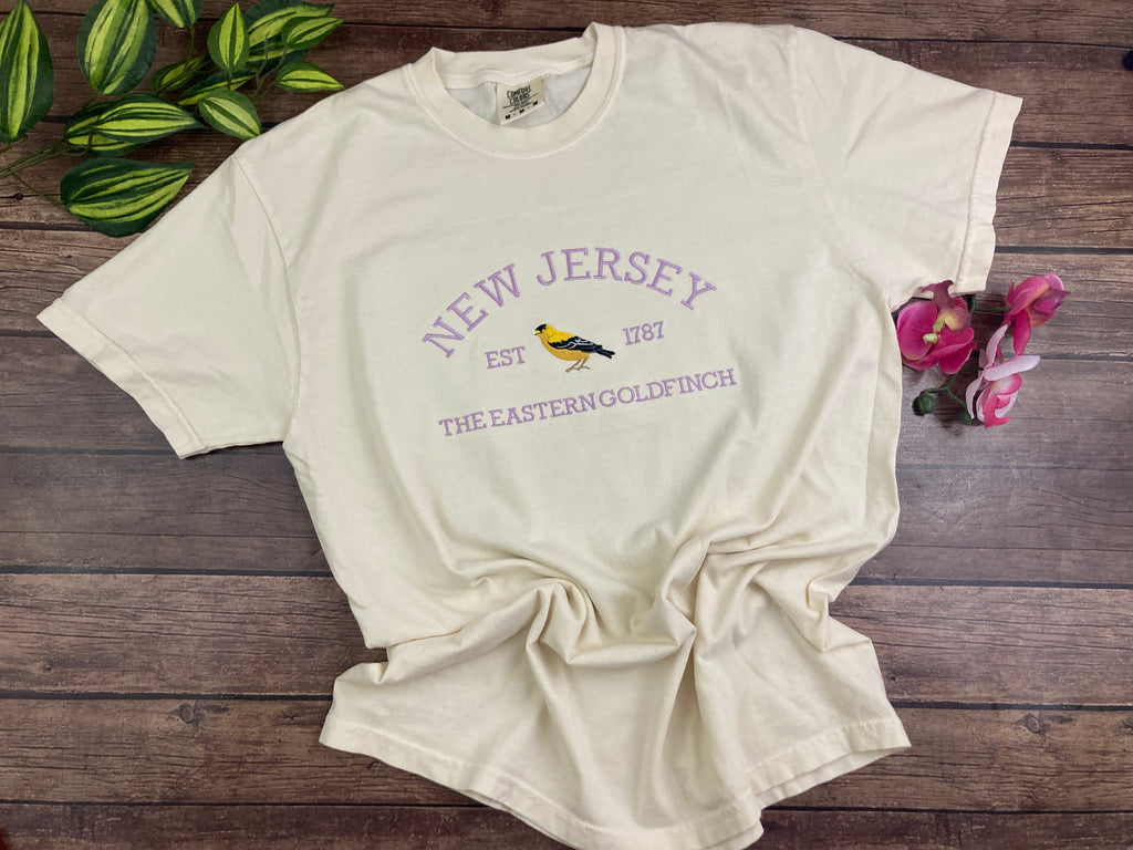 New Jersey goldfinch state bird embroidered sweatshirt - fabric detail