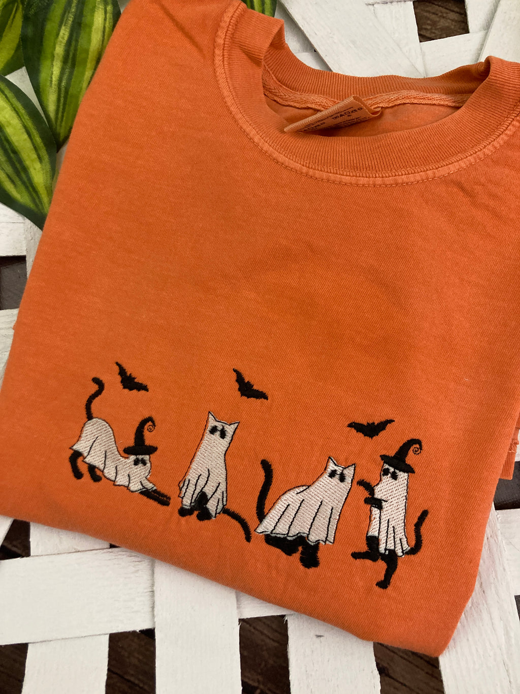 Spooky cat ghosts Halloween embroidered shirt
