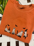 Spooky cat ghosts Halloween embroidered shirt