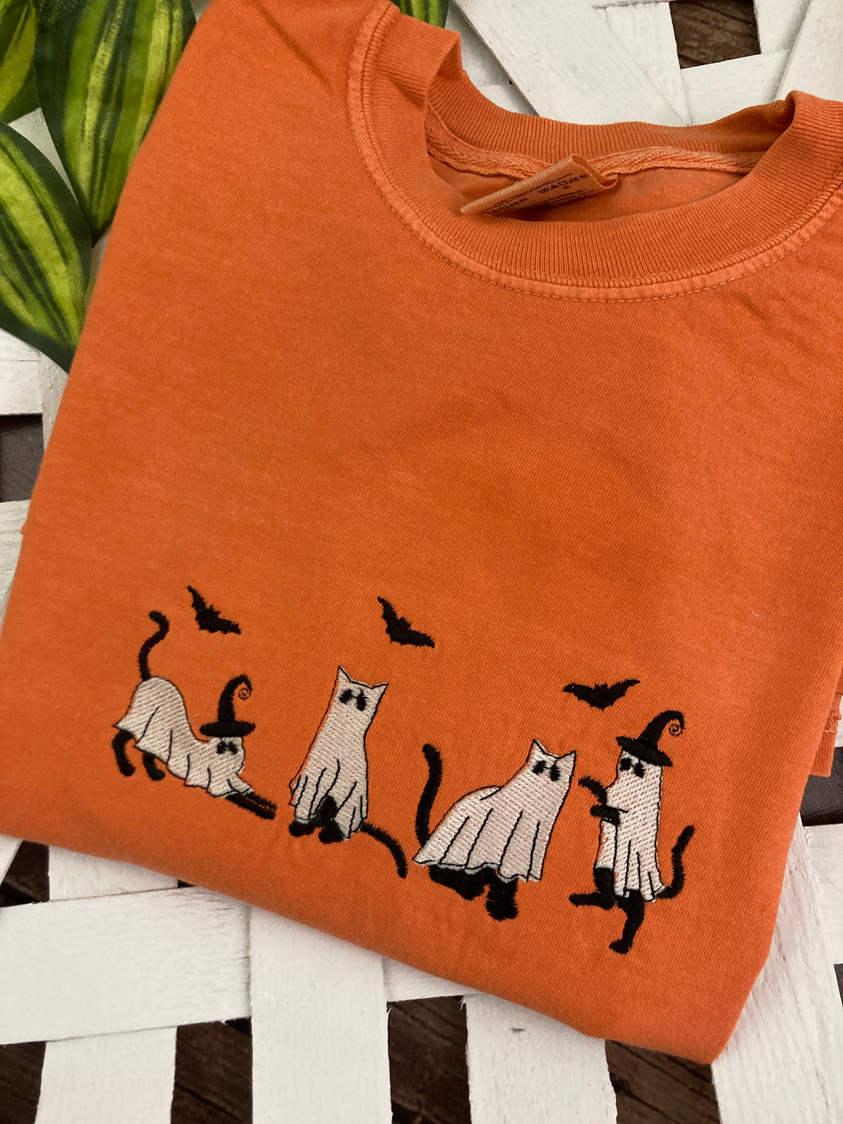 Spooky cat ghosts Halloween embroidered shirt