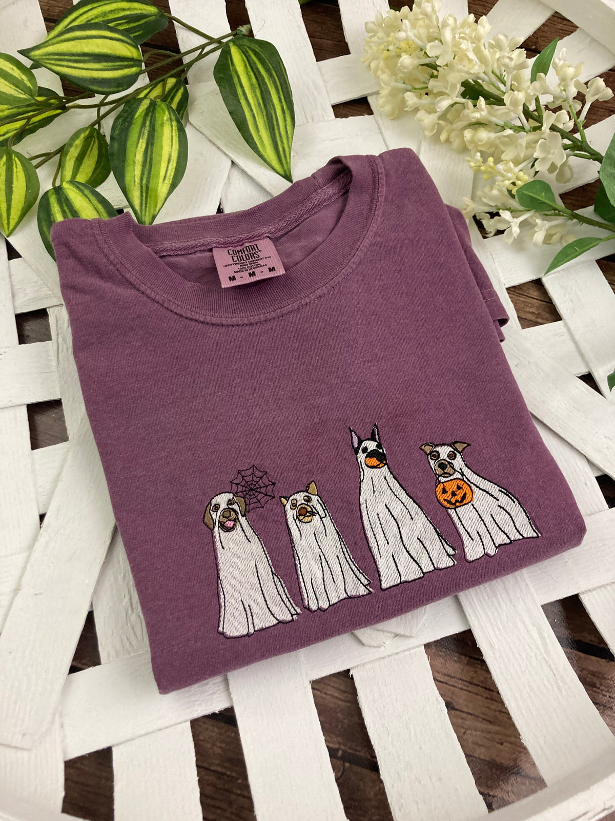Spooky dog ghosts Halloween embroidered shirt - alternate view