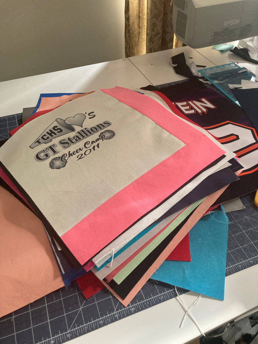 Memory quilt handmade from a loved ones clothing - fabric detail