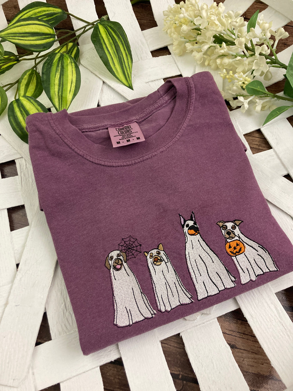 Spooky dog ghosts Halloween embroidered shirt