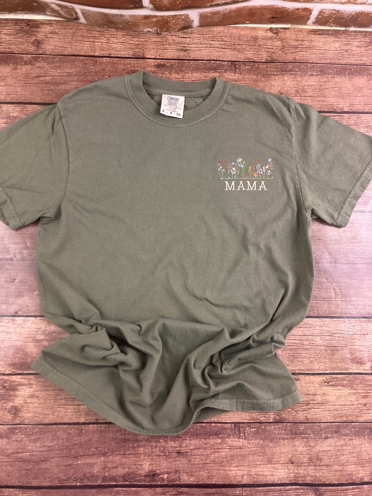 Wildflower Mama embroidered shirt - close up
