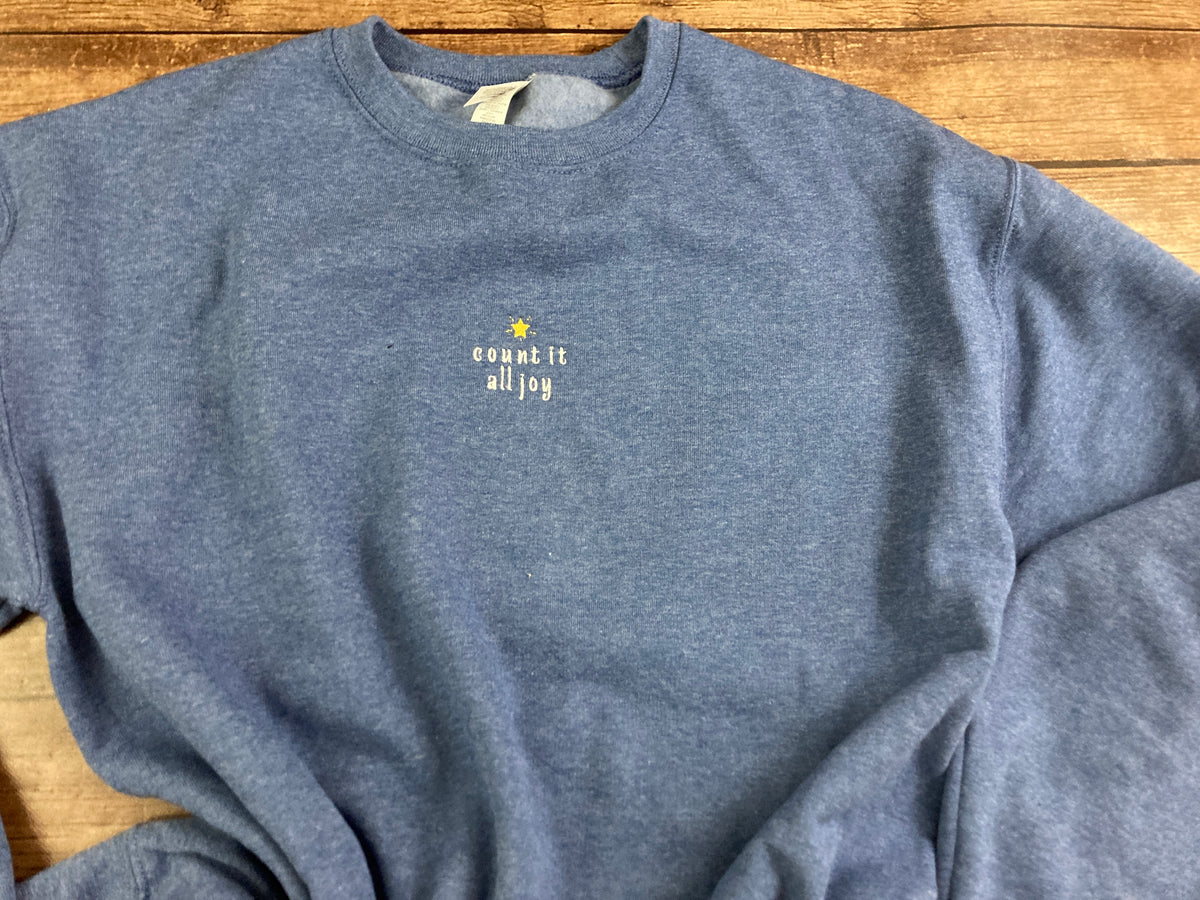 Count it all joy Christian scripture embroidered shirt - detail view