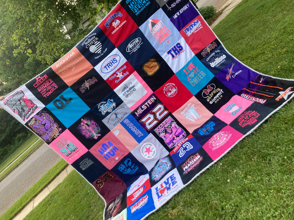 Memory quilt handmade from a loved ones clothing - close up