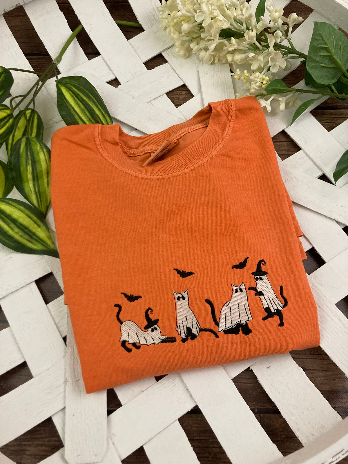 Spooky cat ghosts Halloween embroidered shirt - alternate view