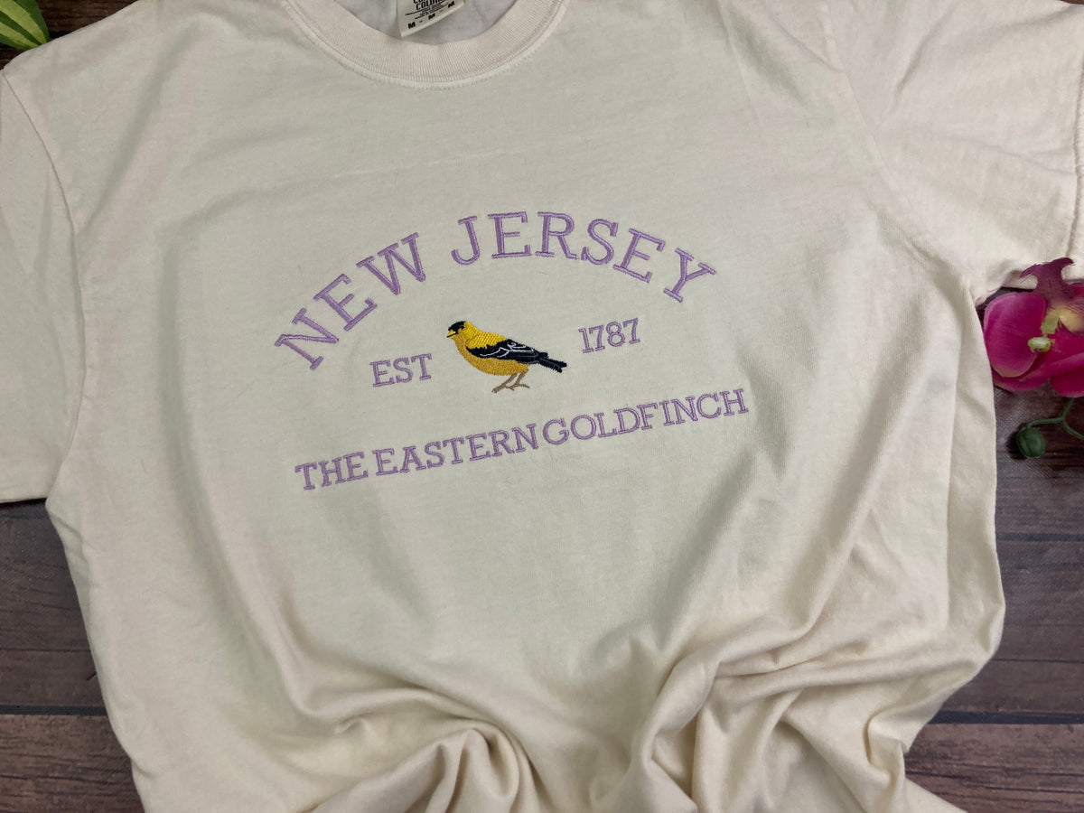 New Jersey goldfinch state bird embroidered sweatshirt - second detail view
