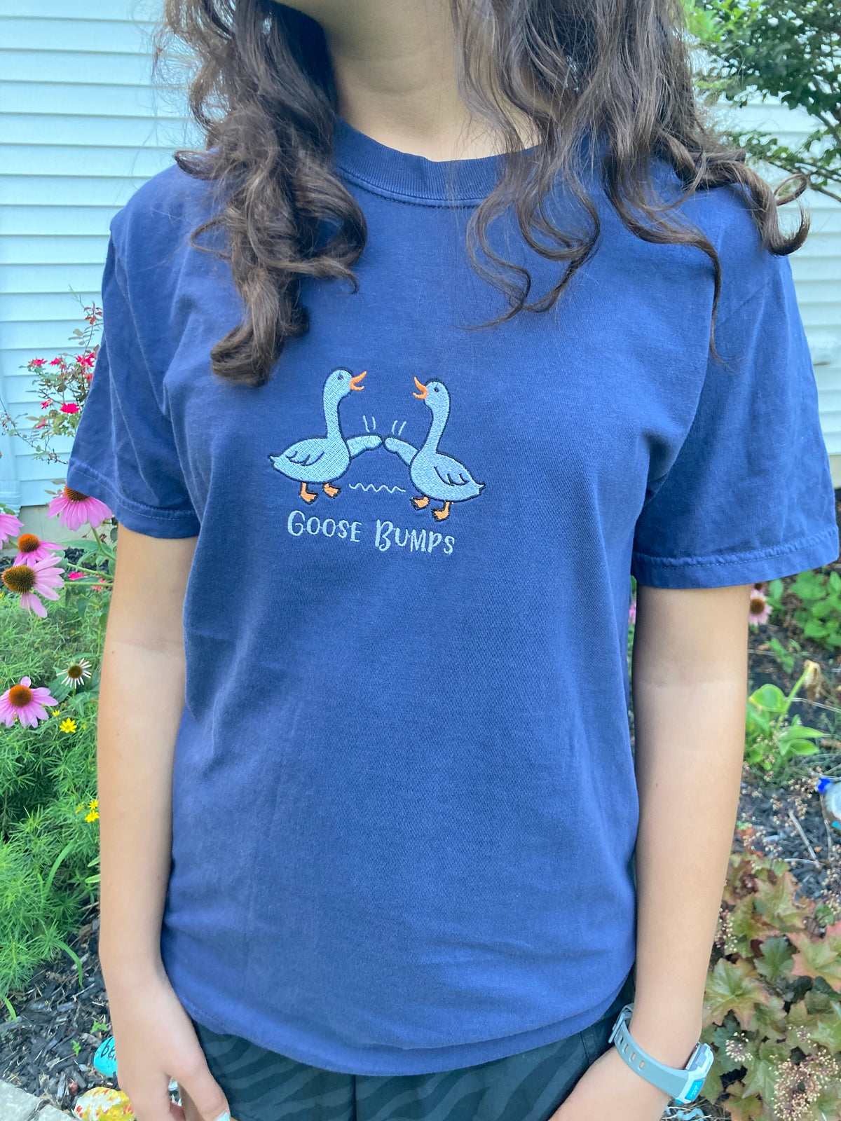 Goose Bumps funny embroidered shirt - detail view