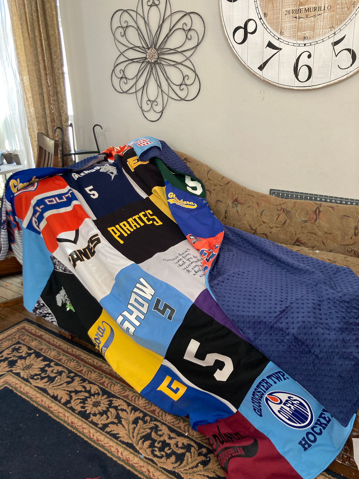 Memory quilt handmade from a loved ones clothing - fourth view