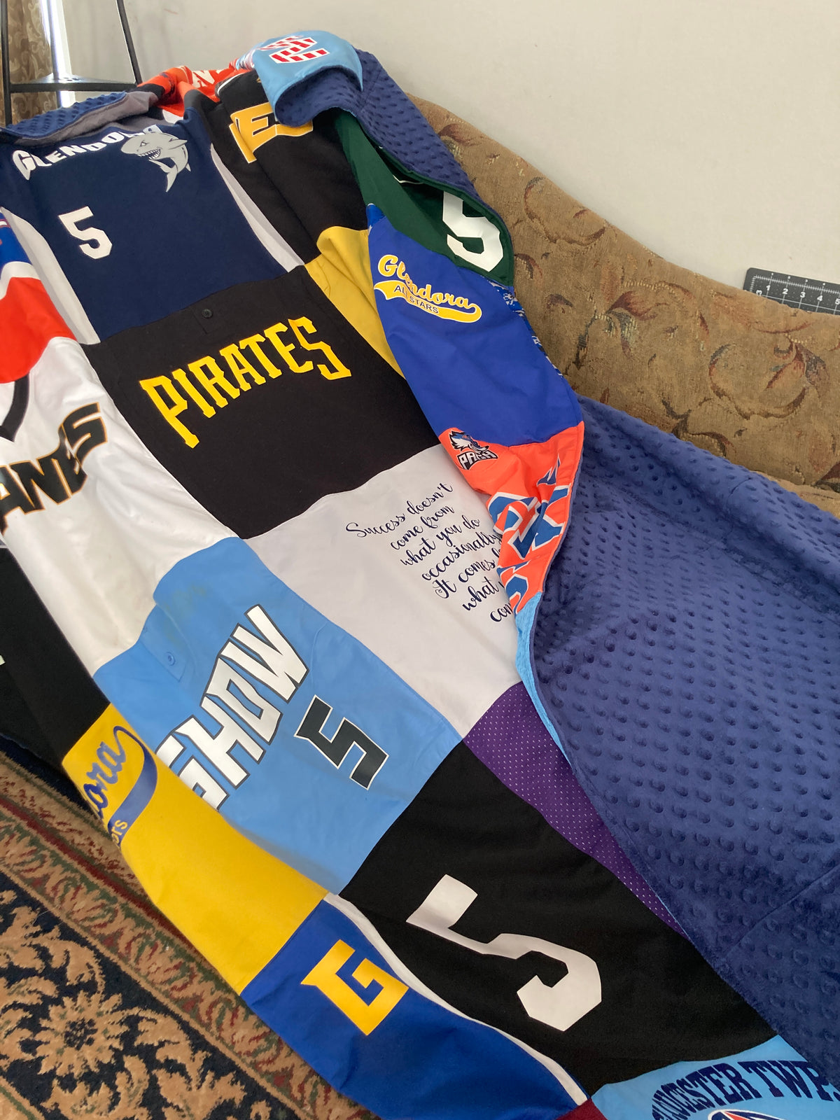 Memory quilt handmade from a loved ones clothing - fifth view