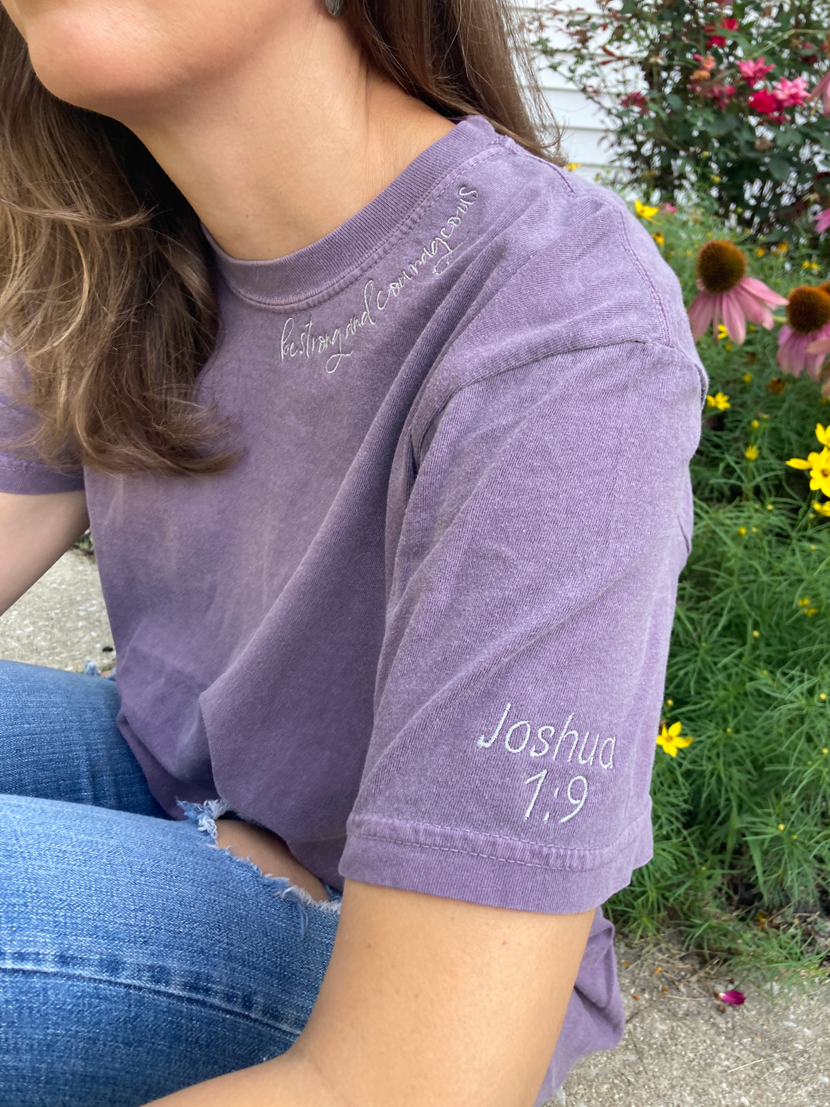 Be strong and courageous Joshua 1 9 embroidered shirt - alternate view