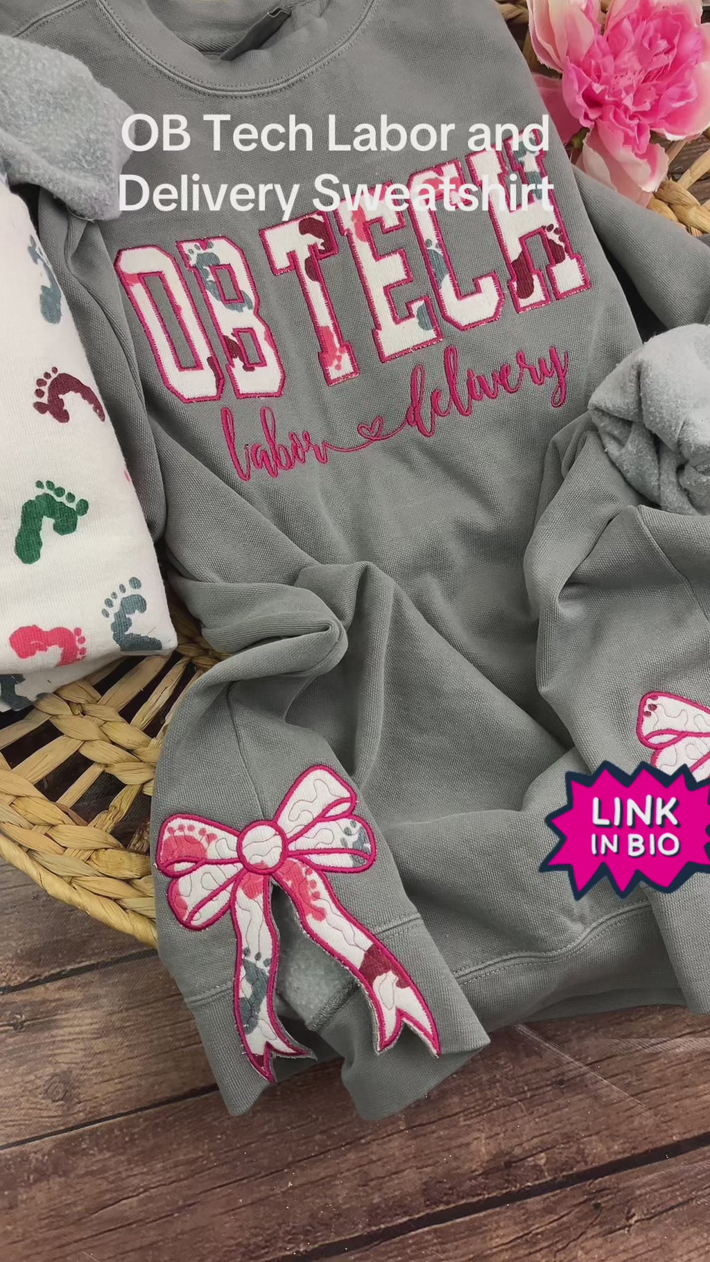 OB Tech Nurse sweatshirt with Side Bows Baby Hospital swaddle Blanket-  RN labor delivery  Licensed Practical, CNA,  Keepsake Sweatshirts