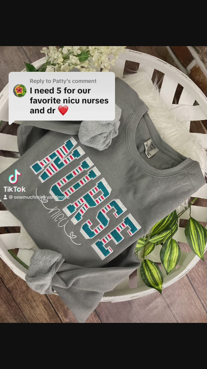 Nurse sweatshirt from baby hospital swaddle Blanket-  RN labor delivery  Licensed Practical, CNA,  - Fabric Keepsake Sweatshirts - Applique