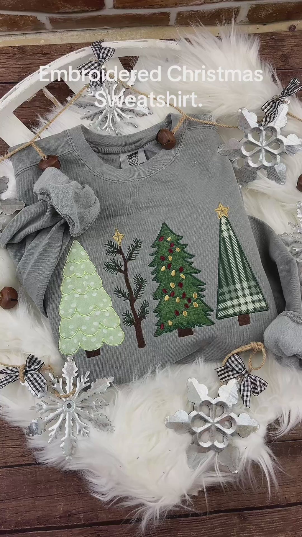 Christmas Tree Applique Cozy Sweatshirt or T-Shirt | 4 Festive Embroidered Tree Designs | Holiday Shirt | Tee -Gift Idea