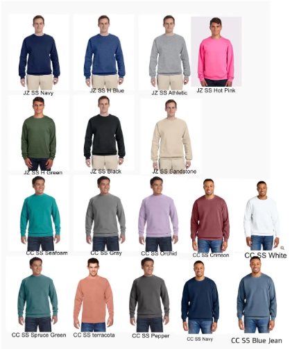 Sweatshirt and hoodie color options - Jerzees and Comfort Colors