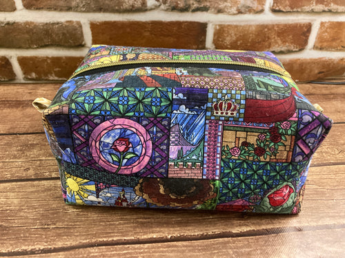 Fairy tale rose print handmade boxy zipper makeup pouch - alternate view