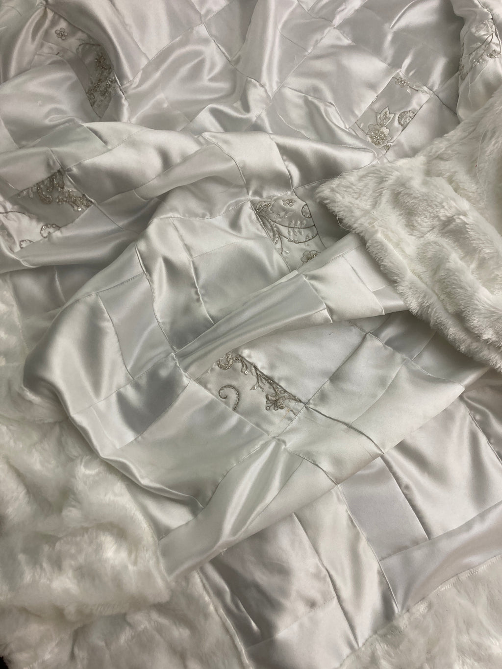 Wedding dress memory quilt keepsake made from a wedding gown - back view