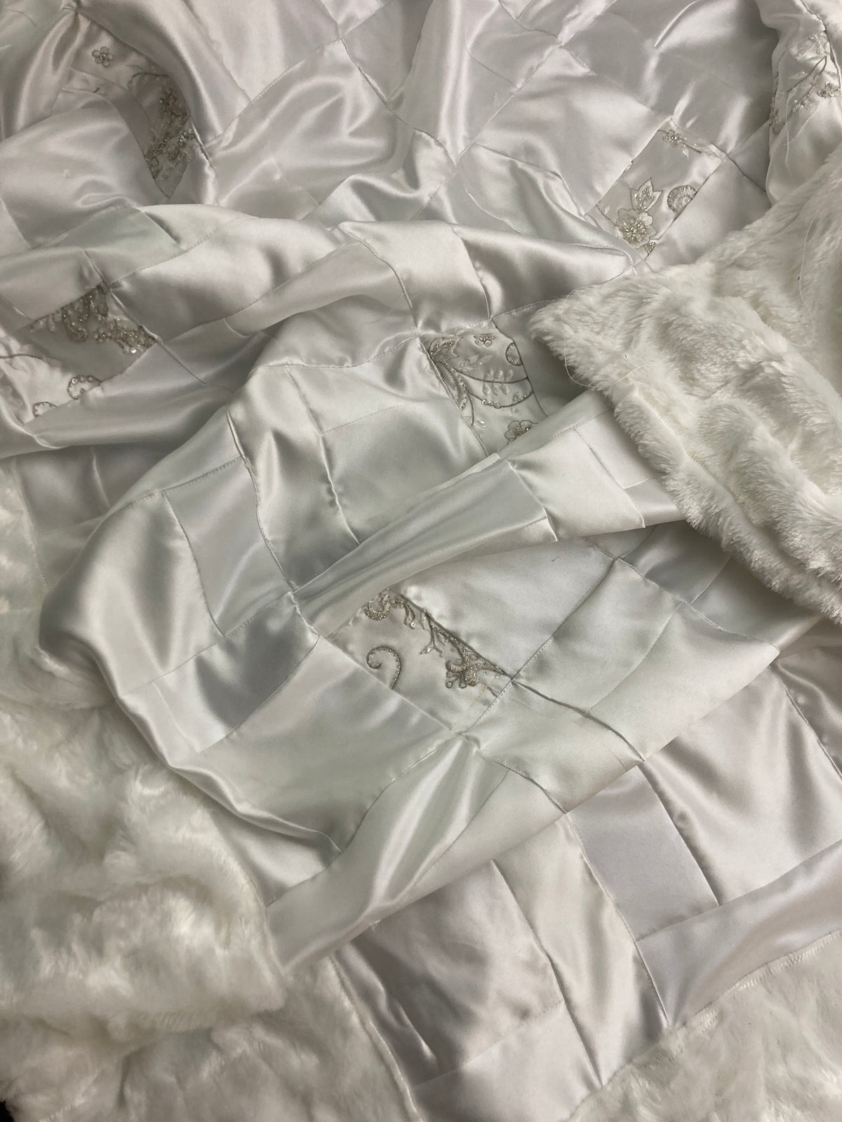 Wedding dress memory quilt keepsake made from a wedding gown - back view