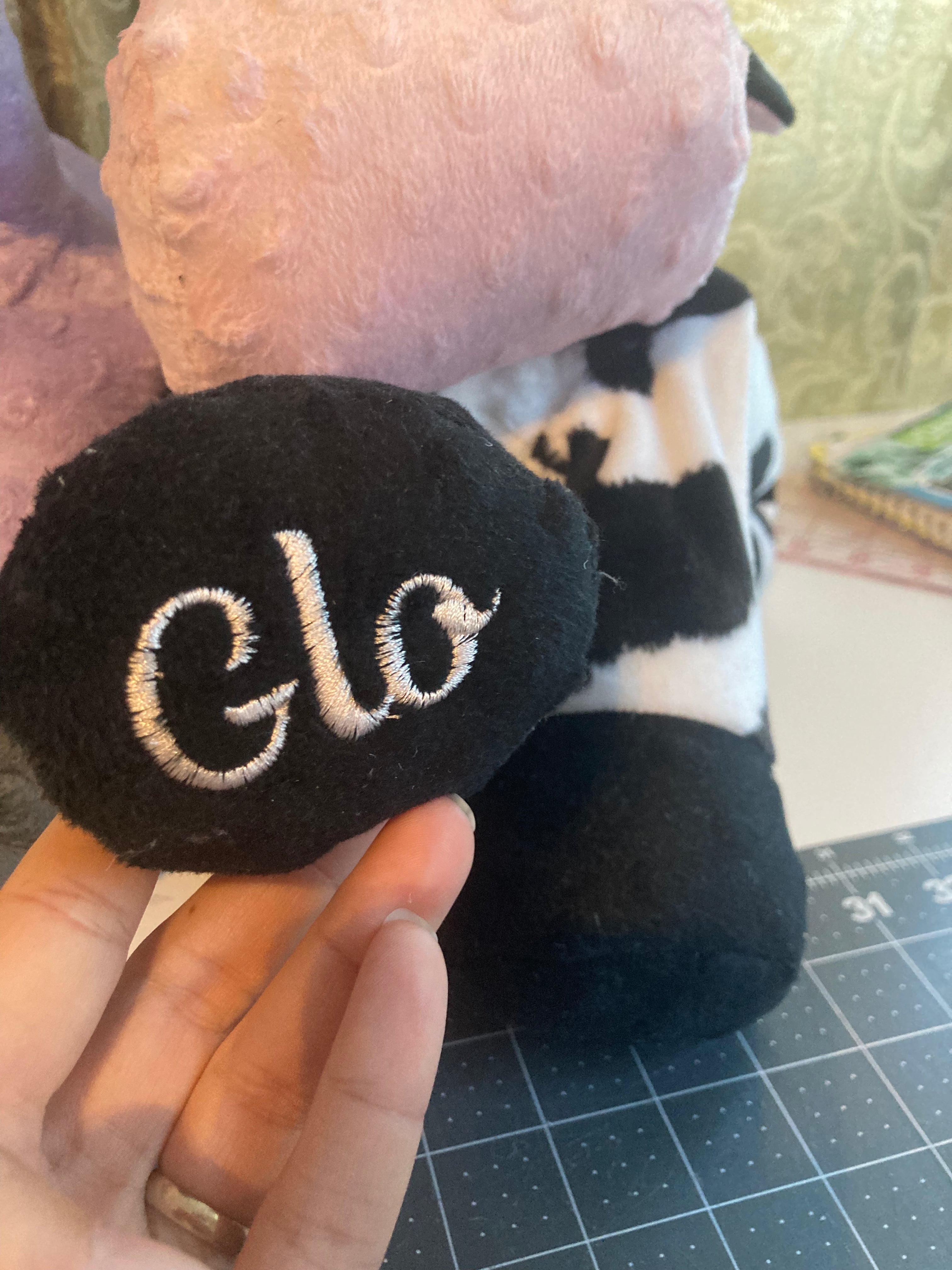 Custom name embroidery add on for sweatshirts blankets and weighted animals - fabric detail