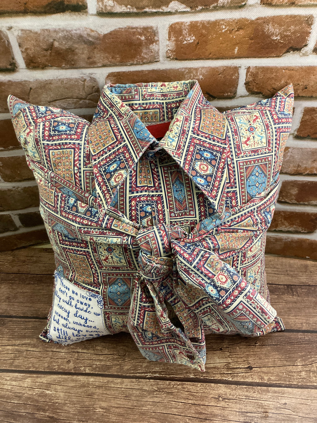 Memory pillow handmade from a loved ones clothing - detail view