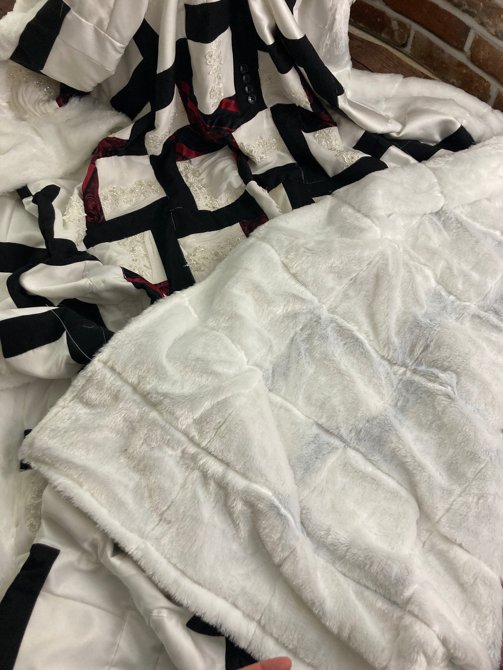 Wedding dress memory quilt keepsake made from a wedding gown - stitching detail