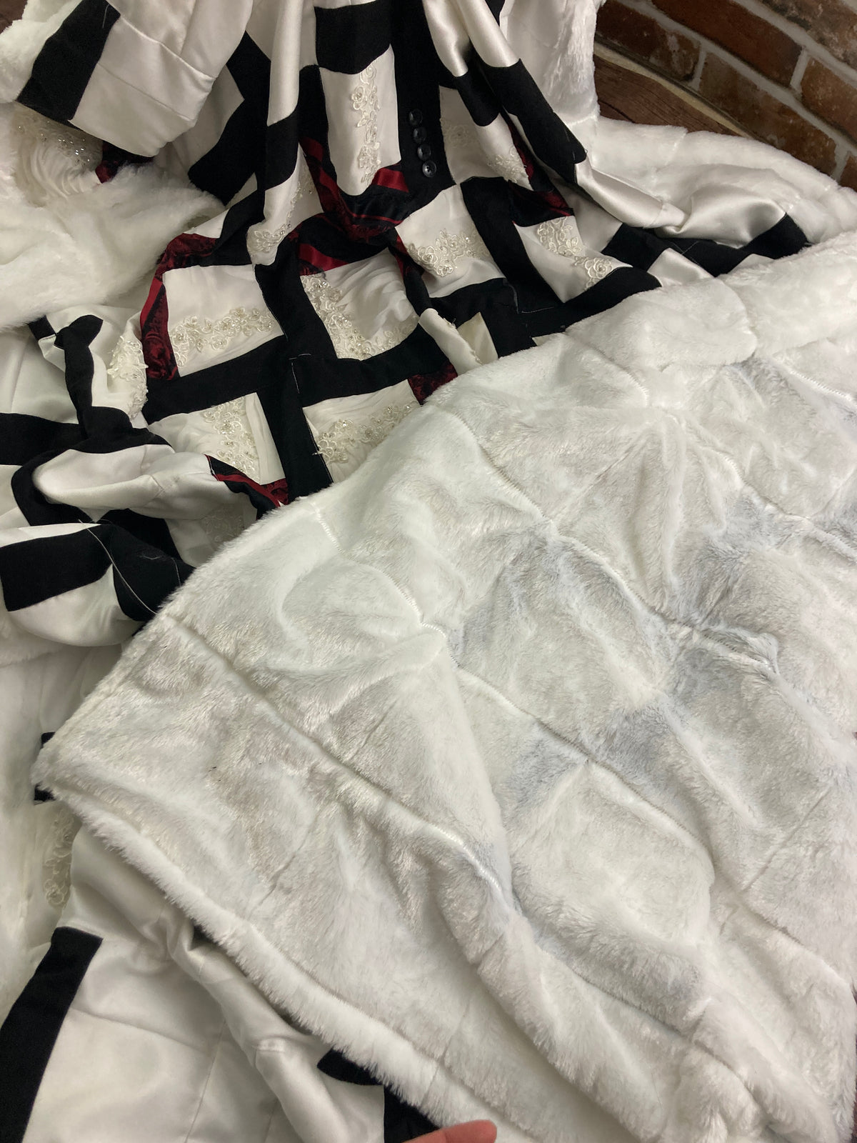 Wedding dress memory quilt keepsake made from a wedding gown - stitching detail